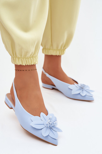 Sandalias azules para mujer con tacones anchos y flor decorativa Telivette 2