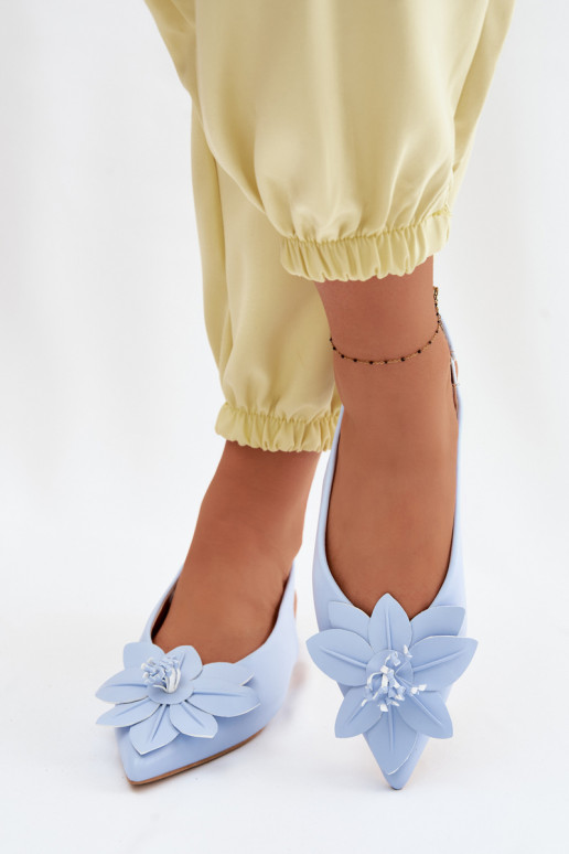Sandalias de mujer con tacones anchosDekoracyjnym Una flor color azul Telivette