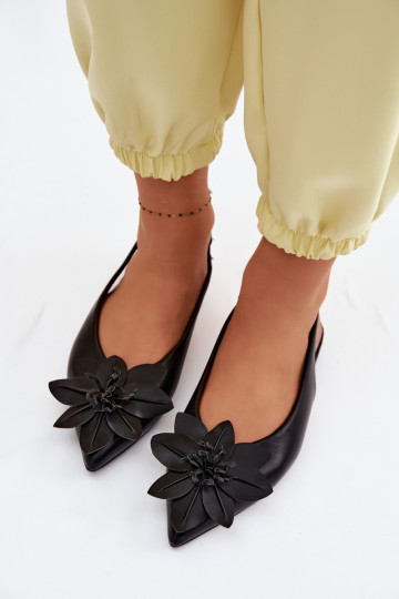 Sandalias negras para mujer con tacones anchos y flor decorativa Telivette