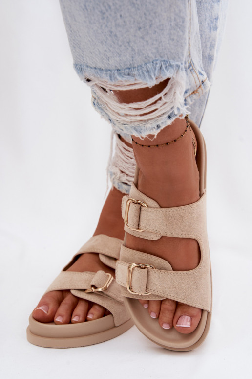 zapatillas de mujer Ze color doradomi con hebillasmi beige Pelorin