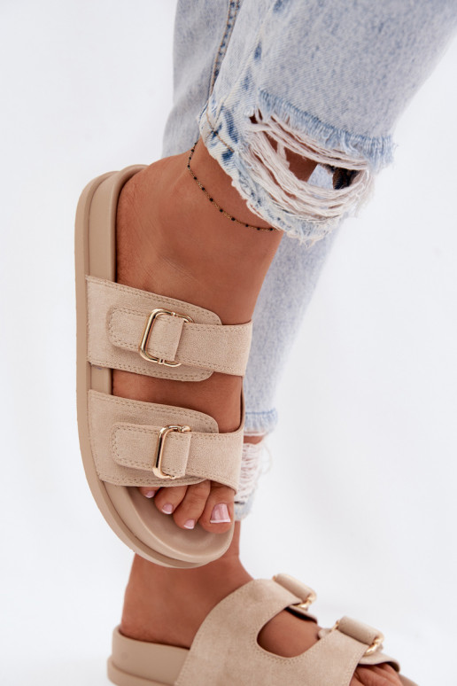 zapatillas de mujer Ze color doradomi con hebillasmi beige Pelorin