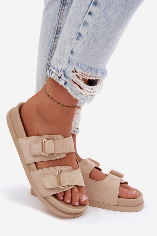 zapatillas de mujer Ze color doradomi con hebillasmi beige Pelorin