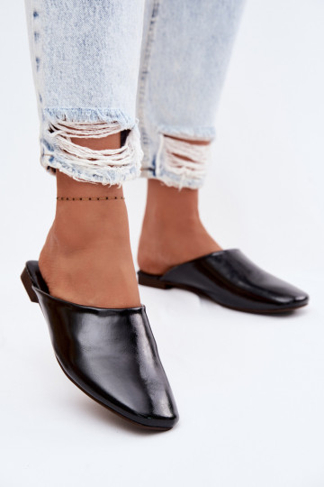 Chanclas negras de suela plana de cuero sintético para mujer Romelle 2