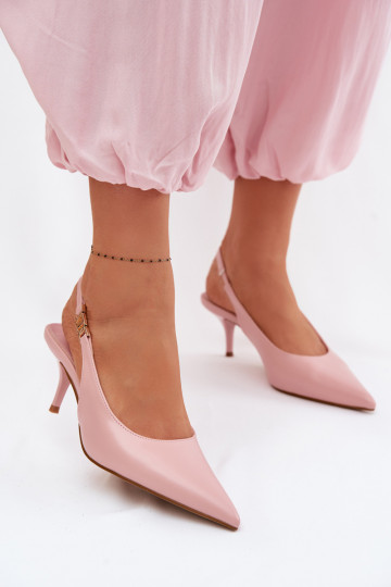 Sandalias rosas de cuero sintético con tacones delgados para mujer Jelissey 2