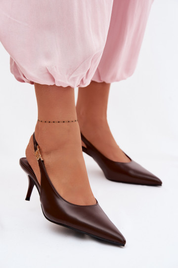 Sandalias de color chocolate de cuero sintético con tacones delgados para mujer Jelissey 2