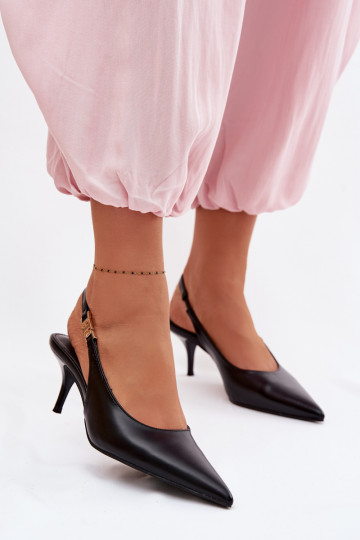 Sandalias negras de cuero sintético con tacones delgados para mujer Jelissey