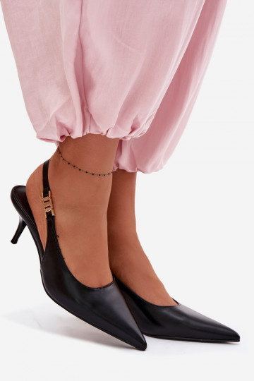 Sandalias negras de cuero sintético con tacones delgados para mujer Jelissey 2