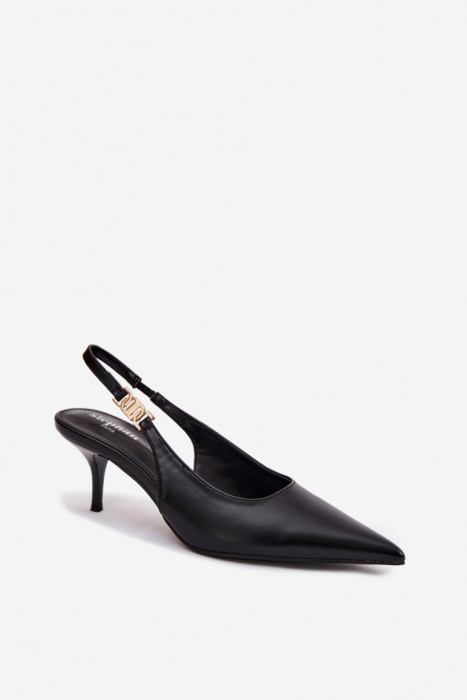 Sandalias de mujerImitacji Skóry con tacones finos de color negro Jelissey