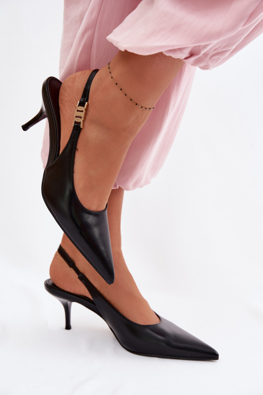 Sandalias de mujerImitacji Skóry con tacones finos de color negro Jelissey