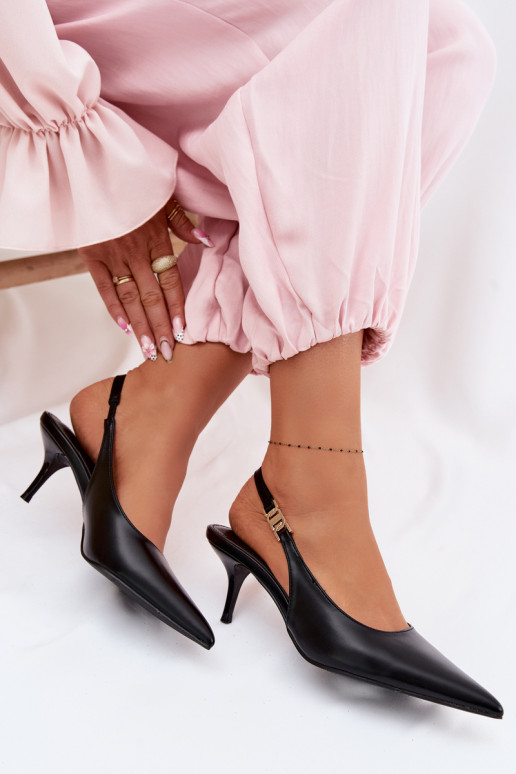 Sandalias de mujerImitacji Skóry con tacones finos de color negro Jelissey