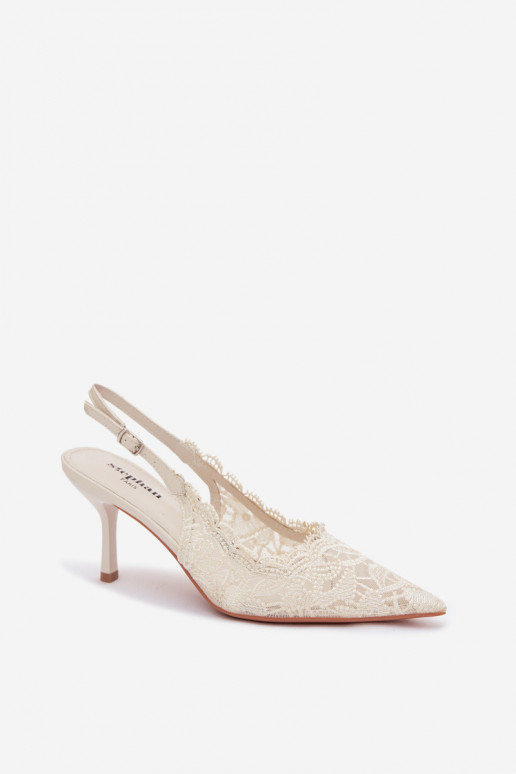 Sandalias con cordones con tacones finos color marfil Carielle