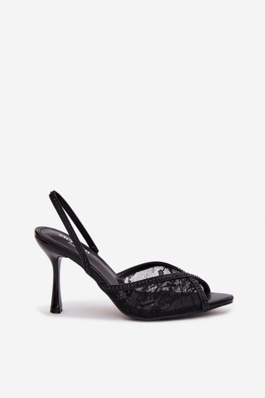 Sandalias de mujer con tacones finos con encaje I Zdobieniem de color negro Melivelle