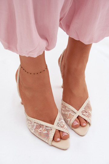Sandalias de mujer con tacones finos con encaje I Zdobieniem beige Melivelle