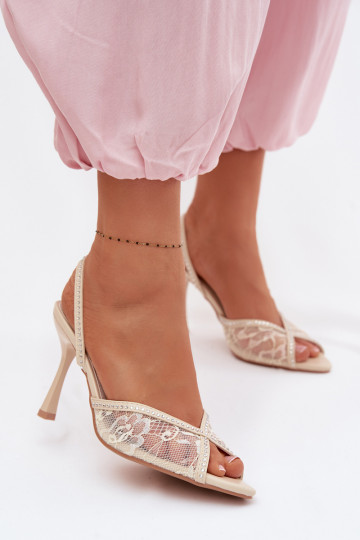 Sandalias de mujer con tacones finos con encaje I Zdobieniem beige Melivelle 2
