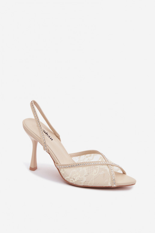 Sandalias de mujer con tacones finos con encaje I Zdobieniem beige Melivelle