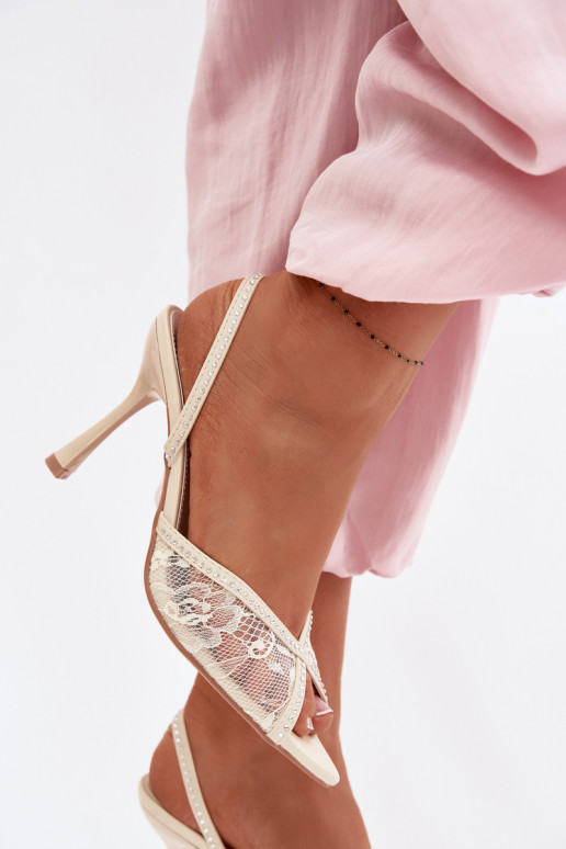 Sandalias de mujer con tacones finos con encaje I Zdobieniem beige Melivelle