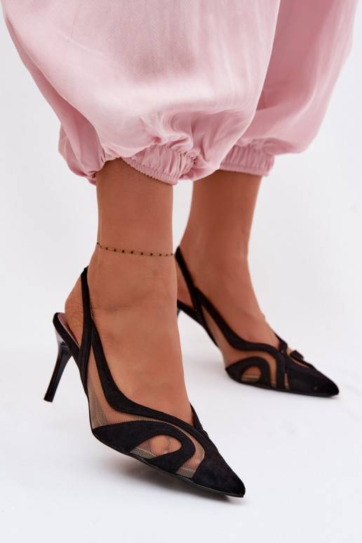 Sandalias de mujer con malla con tacones finos de color negro Cornelia