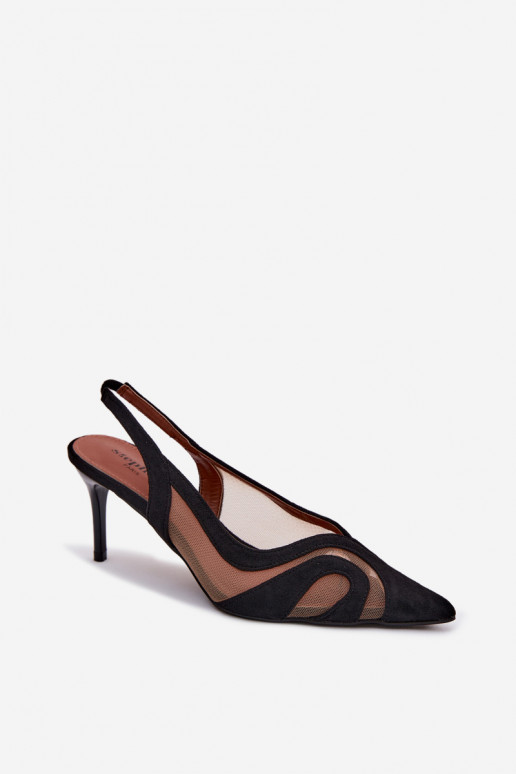 Sandalias de mujer con malla con tacones finos de color negro Cornelia