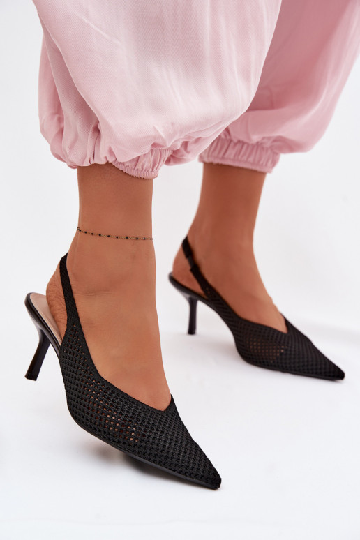 Sandalias de mujerredgo Tiene queterialu con tacones finos de color negro Emiliana