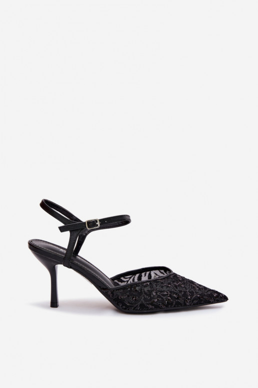 red Sandalias de mujer con tacones finoscon brilloującym Zdobieniem de color negro Laria