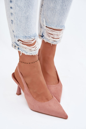 Sandalias rosas de mujer con tacones delgados de ante sintético Saria