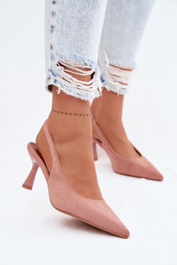 Sandalias de mujer con tacones finosImitacji de gamuzau color rosa Saria 2