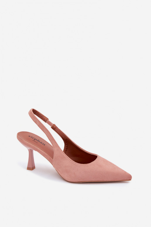 Sandalias de mujer con tacones finosImitacji de gamuzau color rosa Saria