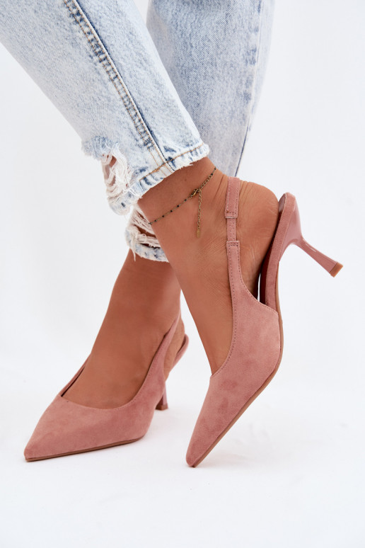 Sandalias de mujer con tacones finosImitacji de gamuzau color rosa Saria