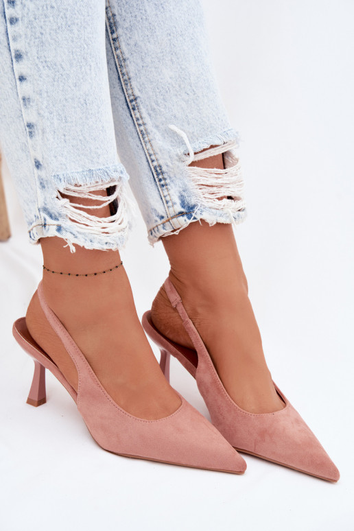 Sandalias de mujer con tacones finosImitacji de gamuzau color rosa Saria