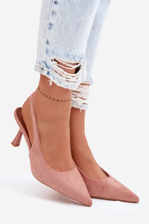 Sandalias de mujer con tacones finosImitacji de gamuzau color rosa Saria