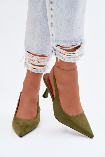 Sandalias de mujer con tacones finosImitacji de gamuzau color verde Saria