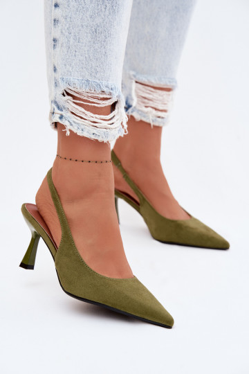 Sandalias verdes de mujer con tacones delgados de ante sintético Saria 2