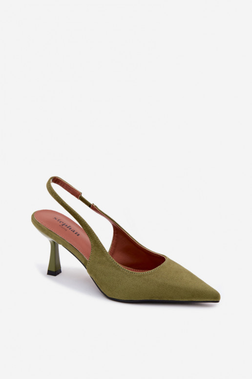 Sandalias de mujer con tacones finosImitacji de gamuzau color verde Saria