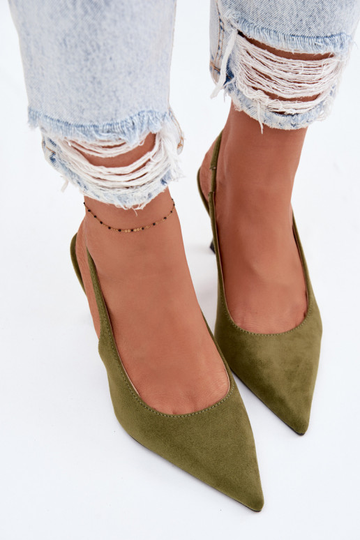 Sandalias de mujer con tacones finosImitacji de gamuzau color verde Saria