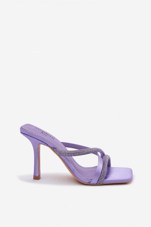 zapatillas de mujer con tacones finos Tiras con ojos centelleantes color violeta Karima