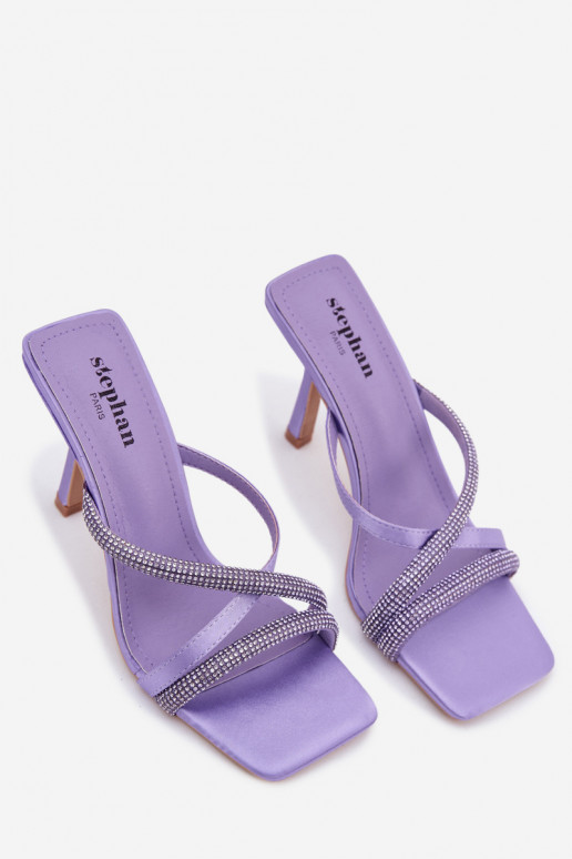 zapatillas de mujer con tacones finos Tiras con ojos centelleantes color violeta Karima
