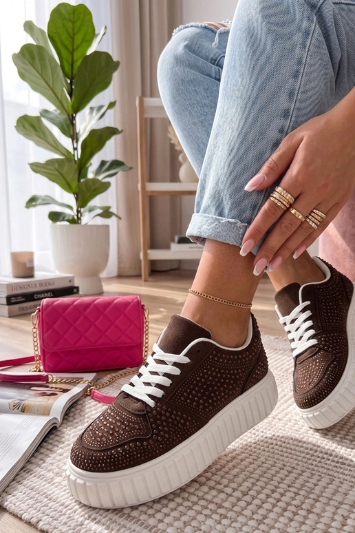 Zapatillas de plataforma marrones con strass Aurora