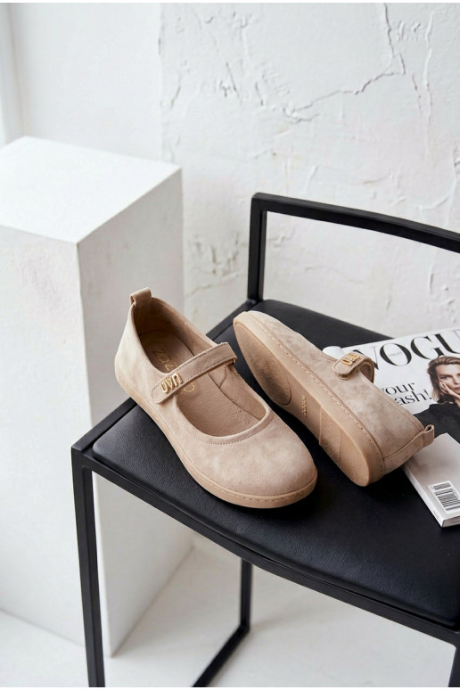 Bailarinas de piel de ante Barefoot con tiras Zazoo 10206 color arena