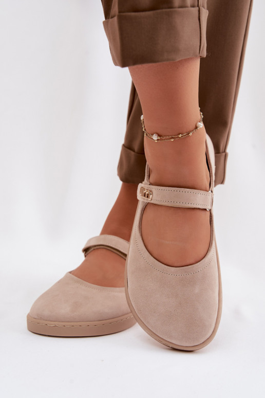 Bailarinas de piel de ante Barefoot con tiras Zazoo 10206 color arena