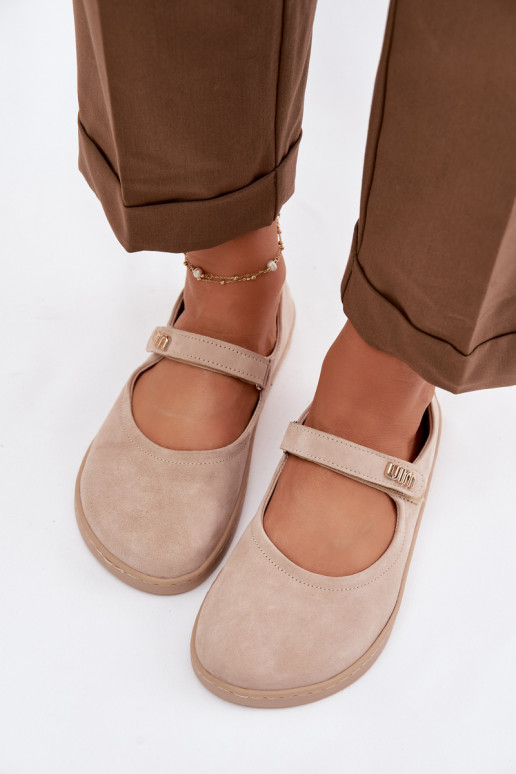 Bailarinas de piel de ante Barefoot con tiras Zazoo 10206 color arena