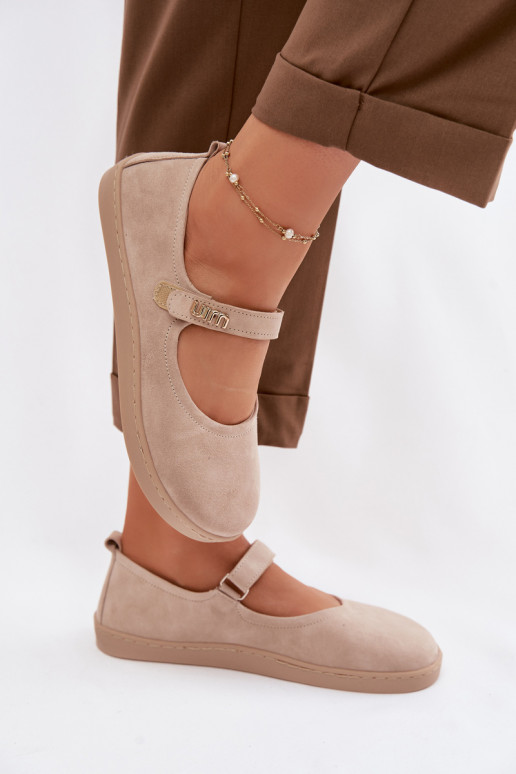 Bailarinas de piel de ante Barefoot con tiras Zazoo 10206 color arena