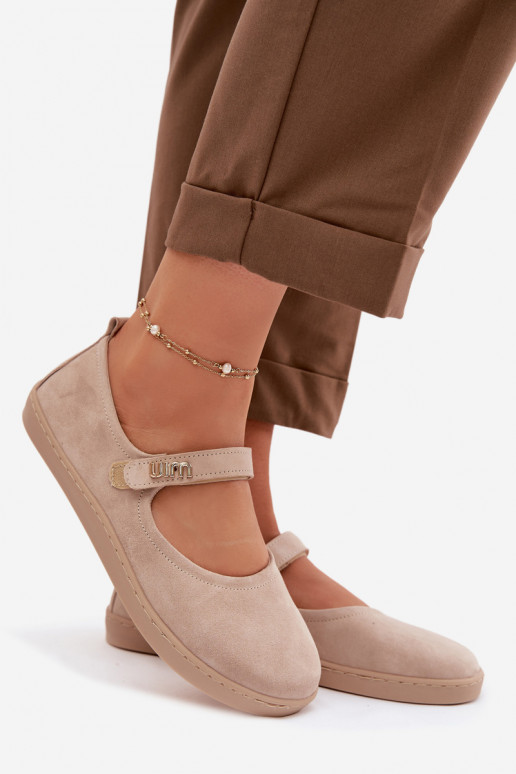 Bailarinas de piel de ante Barefoot con tiras Zazoo 10206 color arena
