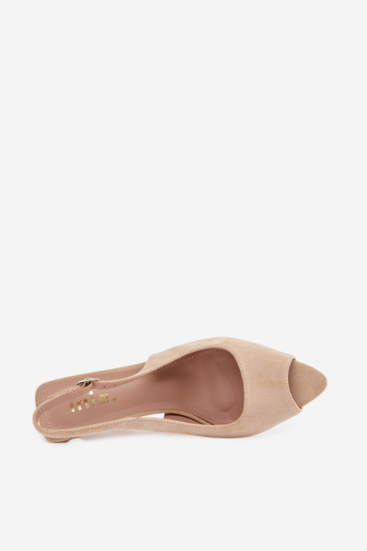 Sandalias de mujer con tacones finos de ante sintético color arena Sevina