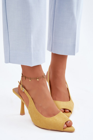 Sandalias de mujer con tacones finos de ante sintético amarillas Sevina