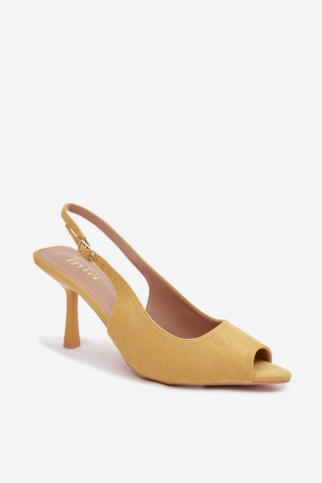Sandalias de mujer con tacones finos de ante sintético amarillas Sevina 2