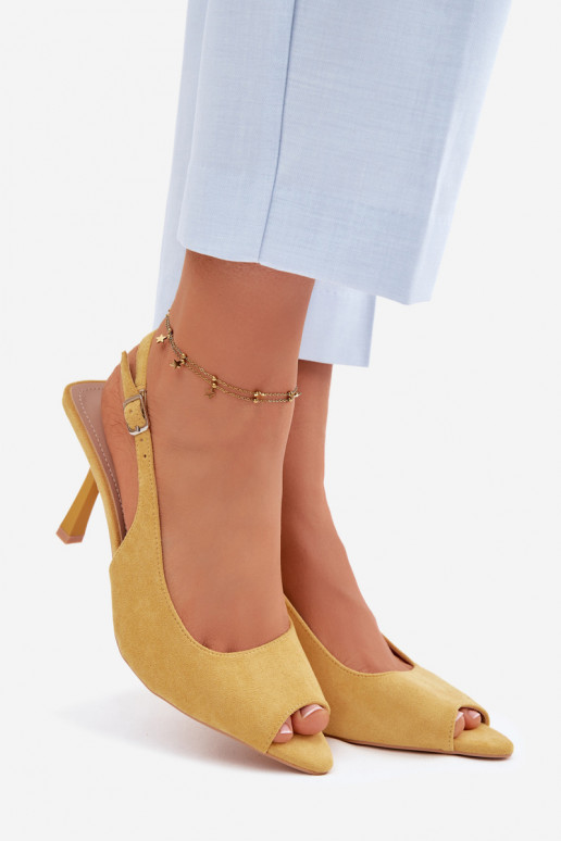 Sandalias de mujer con tacones finos de ante sintético amarillas Sevina