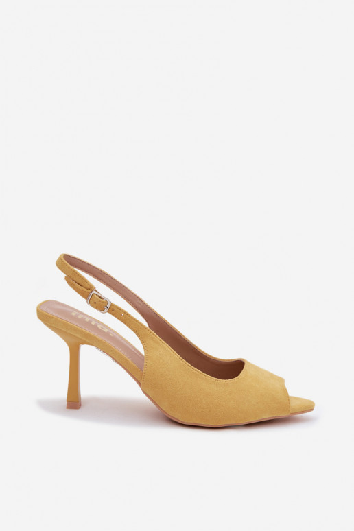 Sandalias de mujer con tacones finos de ante sintético amarillas Sevina