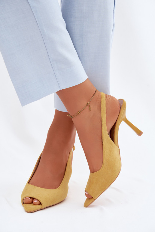 Sandalias de mujer con tacones finos de ante sintético amarillas Sevina