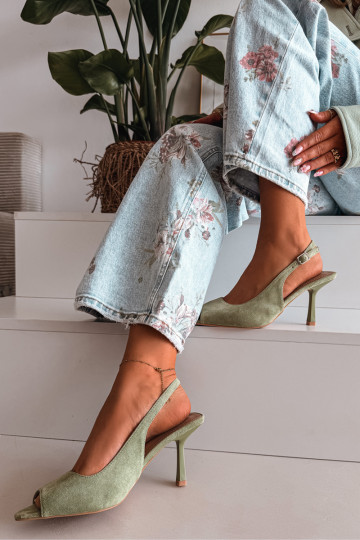 Sandalias de mujer con tacones finos de ante sintético verdes Sevina 2
