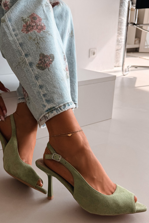 Sandalias de mujer con tacones finos de ante sintético verdes Sevina